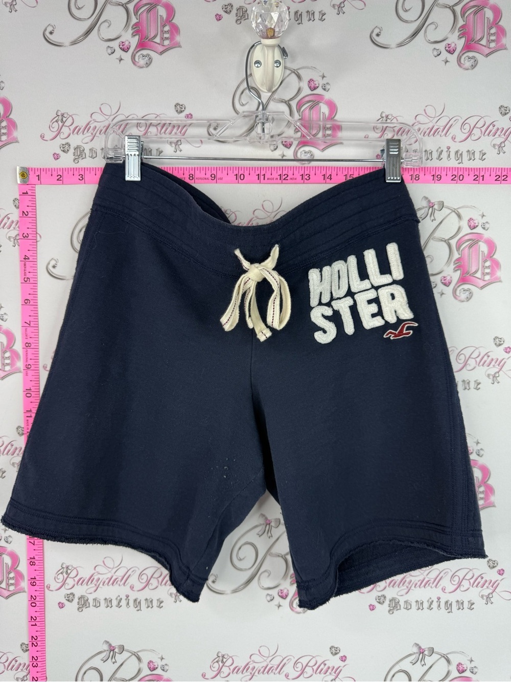 Hollister shorts long style blue Navy Drawstring Logo Lounge Shorts